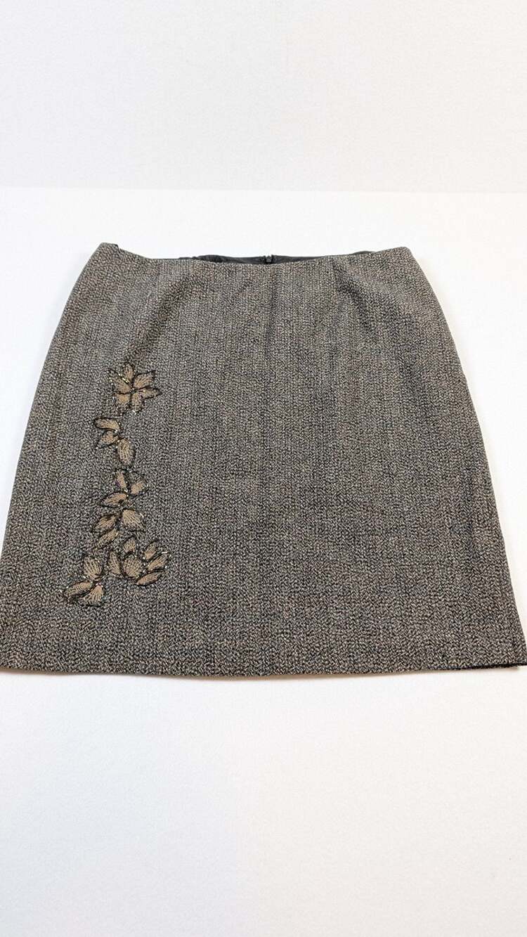 Nine West Women's Brown Wool Pencil Skirt with Floral Embroidery, Size 20W